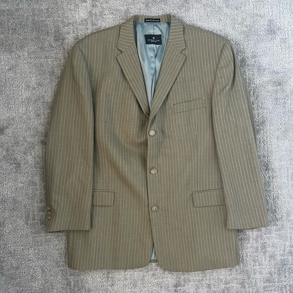 Kenneth Cole Reaction Tan Pinstripe 3 Button Suit Jacket